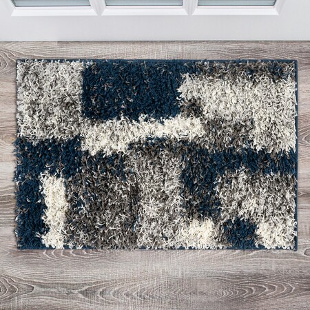 World Rug Gallery Contemporary Abstract Design Plush Shag Area Rug 2'x3' Gray 473NAVY2X3